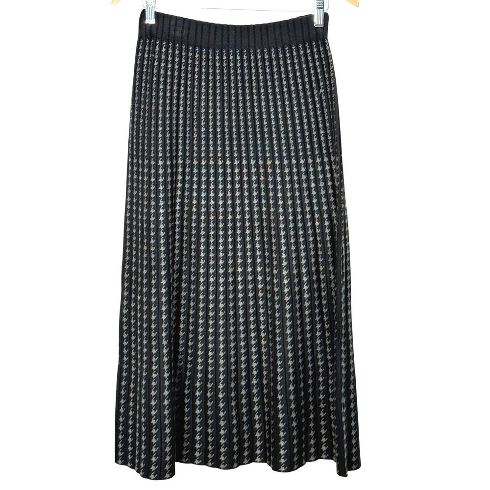 New Pleated Midi Skirt Houndstooth Sweater Black Gray Knit Xsmall‎ academia y2k